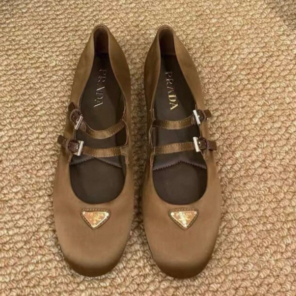 Prada Women's Brown Double Strap Flats